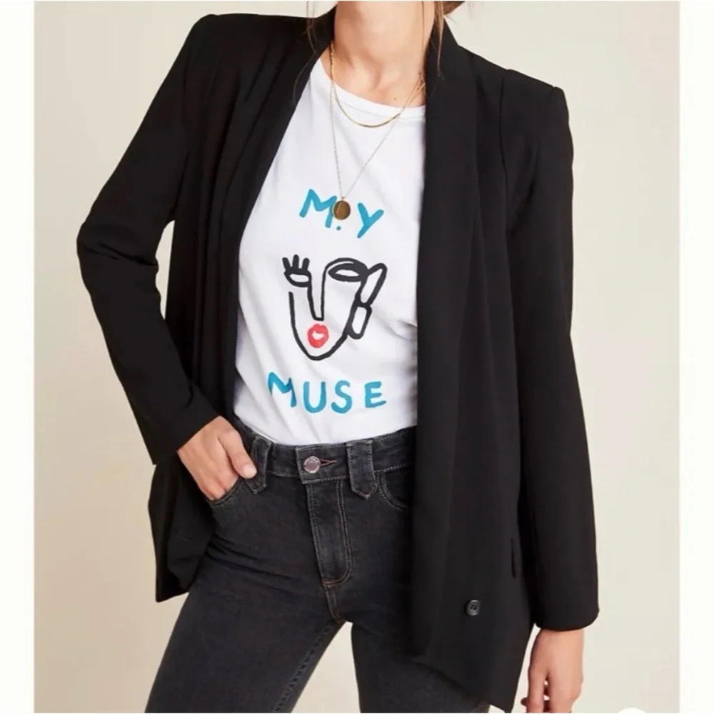 CARTONNIER x ANTHROPOLOGIE Open Front Tailored Black Blazer Size Small